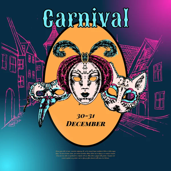 Venedik karnaval maskesi kompozisyon poster — Stok Vektör
