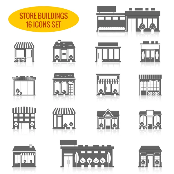 Store building icons set black — Stock Vector