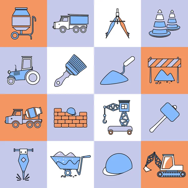 Construction icons set flat line — Stock Vector