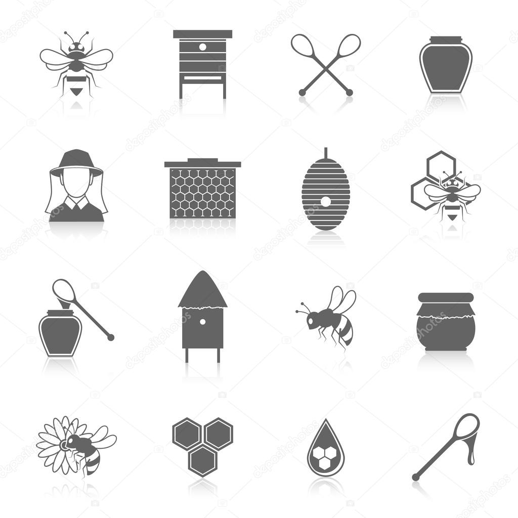 Bee honey icons black set