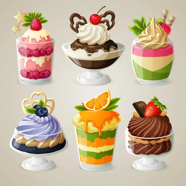 Snoep ijs mousse dessert set — Stockvector