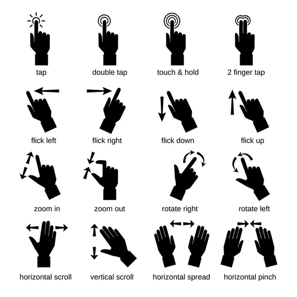 Interface tactile gestes noir — Image vectorielle