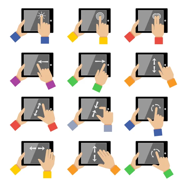 Tablet touch gestures — Stock Vector