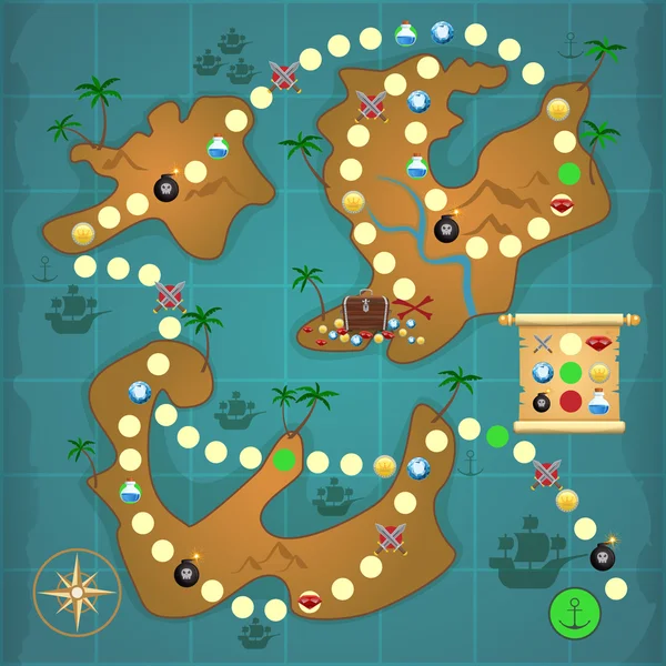 Piratas ilha tesouro jogo — Vetor de Stock