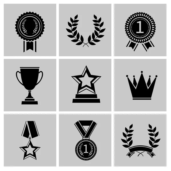 Conjunto de iconos de premio negro — Vector de stock