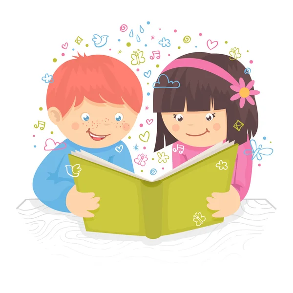 Kids reading book — Stock Vector