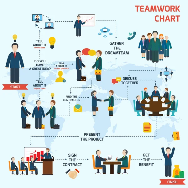 Conjunto de infografía de trabajo en equipo — Archivo Imágenes Vectoriales