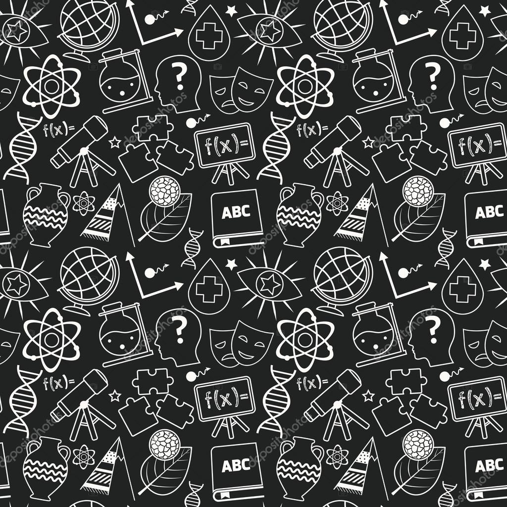 Education chalkboard seamless pattern with science theories areas symbols vector illustration