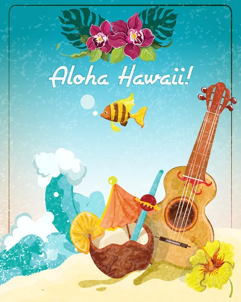 Hawaii affiche vacances guitare — Image vectorielle