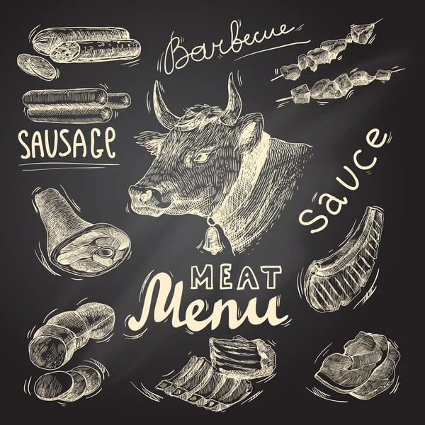 Meat chalkboard set — Stockvector