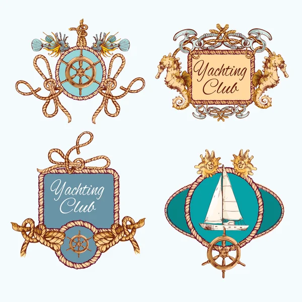 Yachting skiss emblem set — Stock vektor