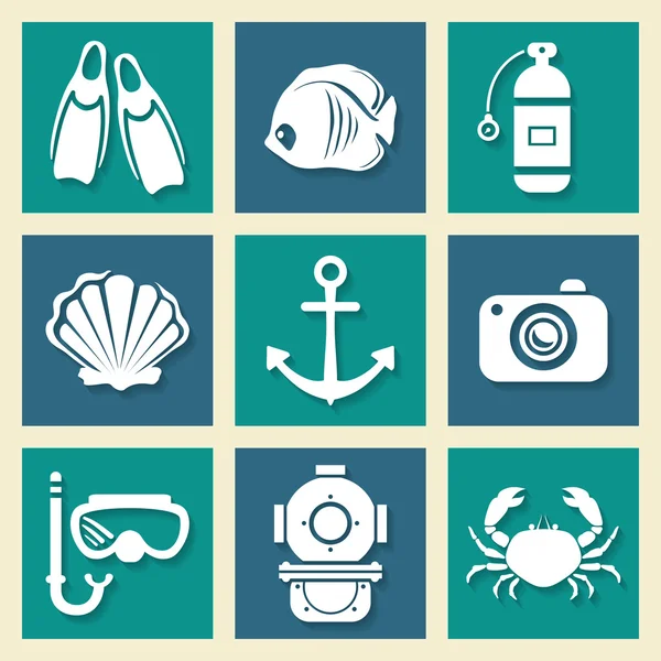 Sea symbols icons et — Stock Vector