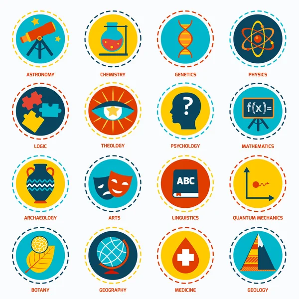 Science areas icons — Stock Vector