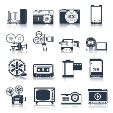 Fotoğraf video simgeler siyah set
