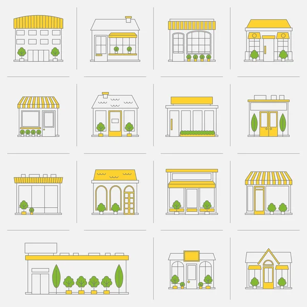 Store building icons set flat line — Stock Vector