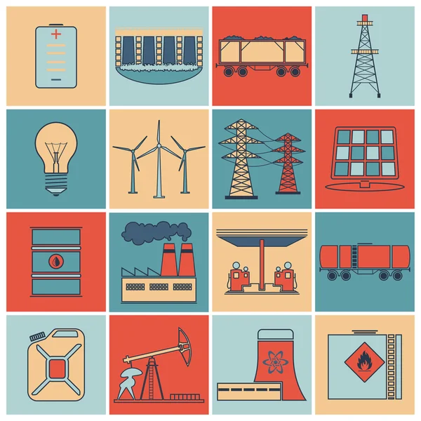 Iconos de energía conjunto de línea plana — Vector de stock