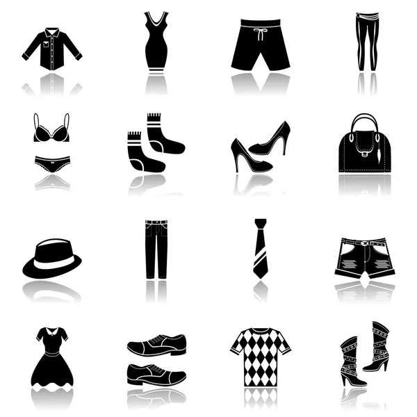 Kleidungssymbole schwarz gesetzt — Stockvektor