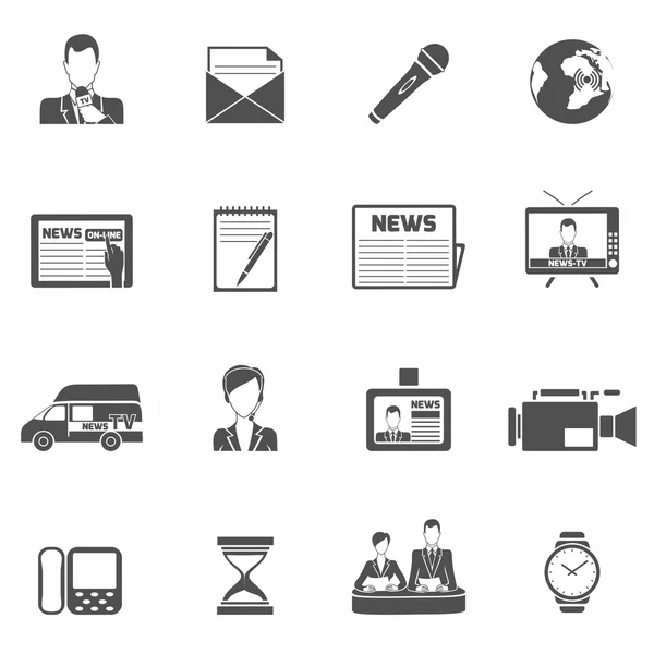 Noticias iconos negro — Vector de stock