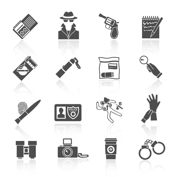 Conjunto de iconos Detective negro — Vector de stock