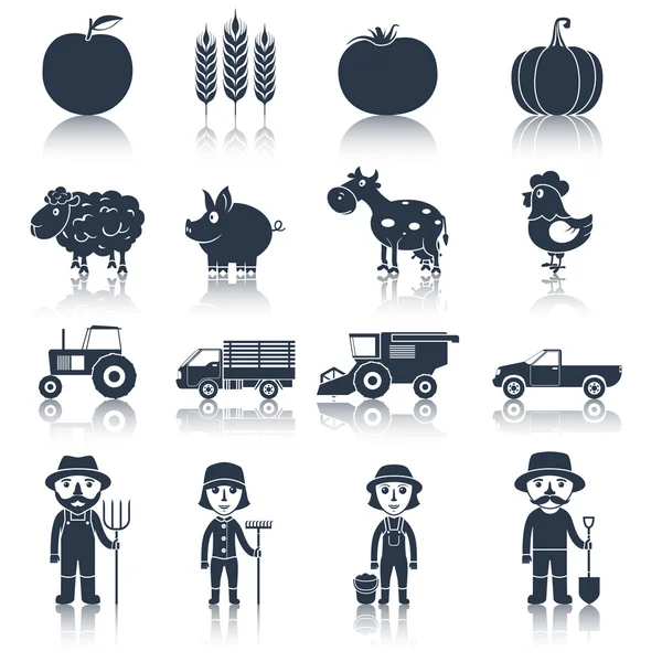 Ensemble d'icônes de ferme noir — Image vectorielle