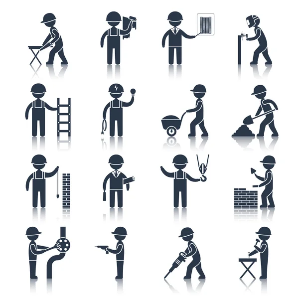 Construction worker icons black — Stock Vector