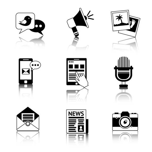 Iconos de medios en blanco y negro — Vector de stock