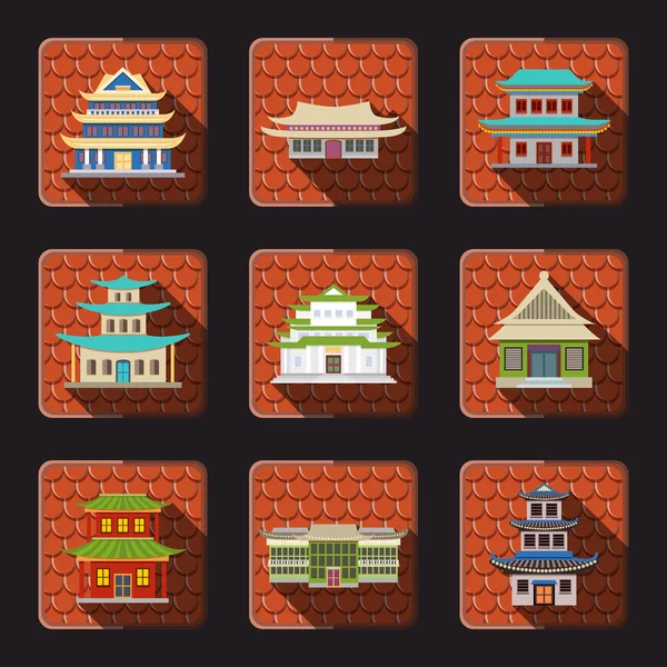 Chinese house icons tile — Stock Vector