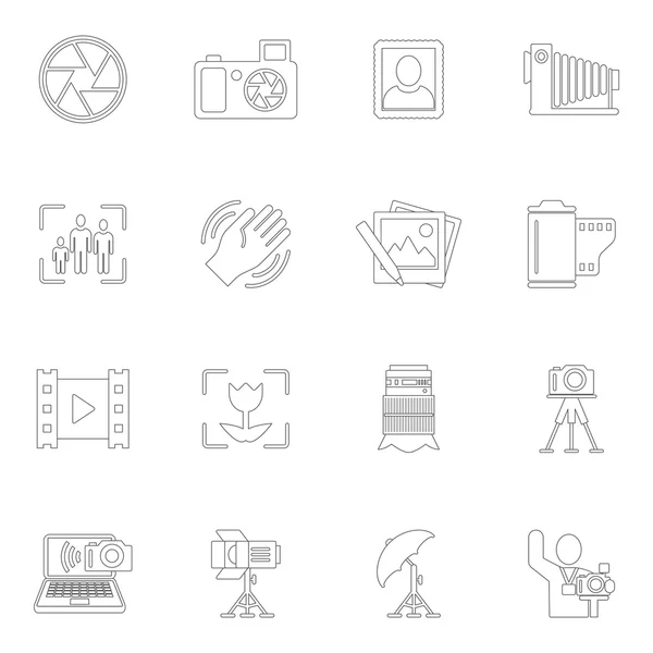 Esquema de iconos de fotografía — Vector de stock
