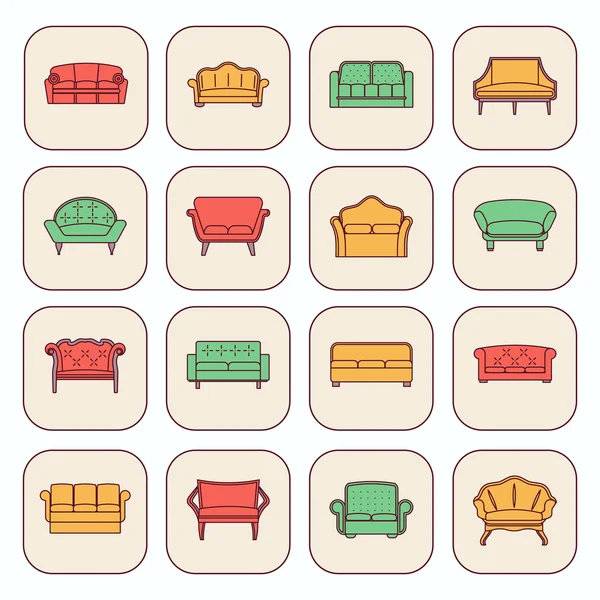 Ensemble d'icônes de canapé — Image vectorielle