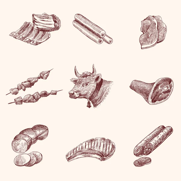 Dibuja iconos de carne — Vector de stock