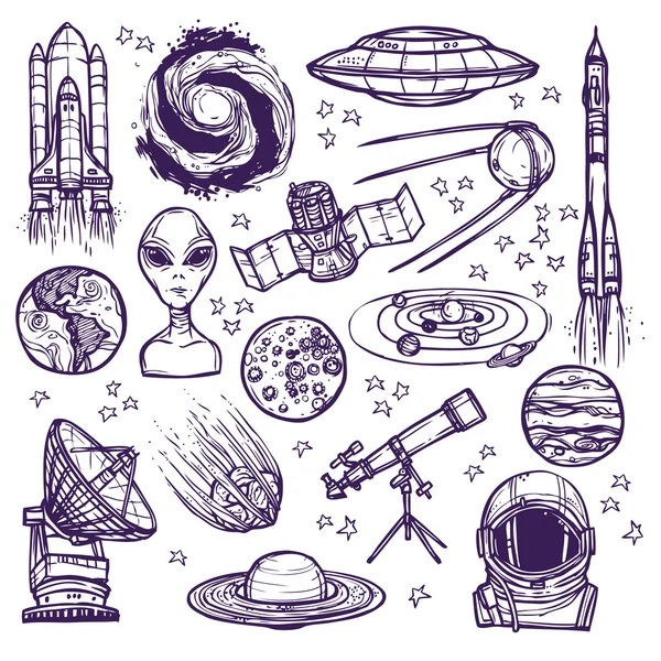 Juego de bocetos espaciales — Vector de stock
