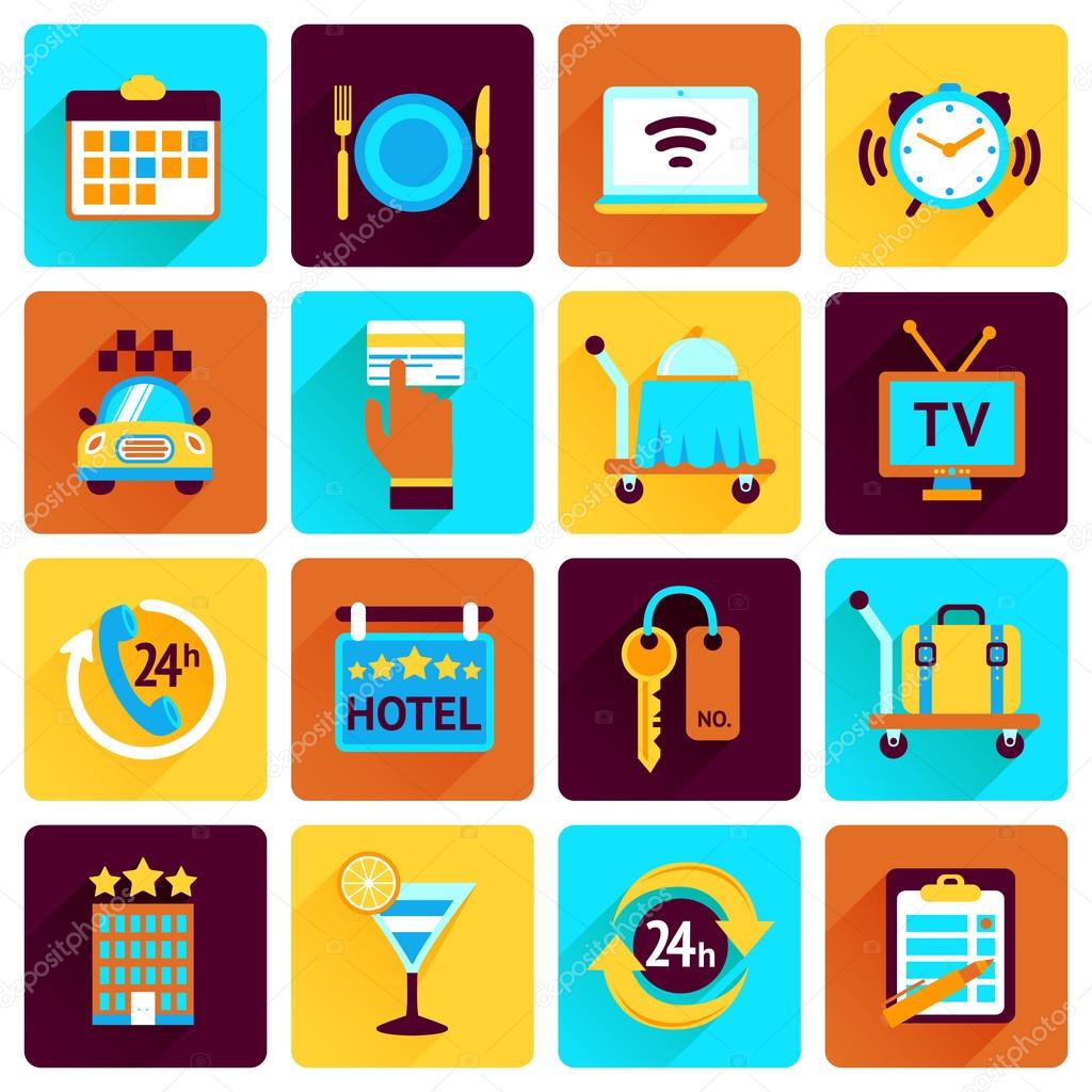 Hotel icons flat set