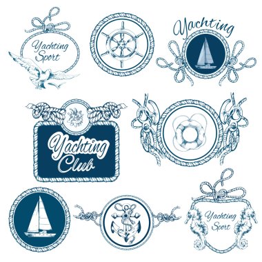 Yachting sketch emblems set