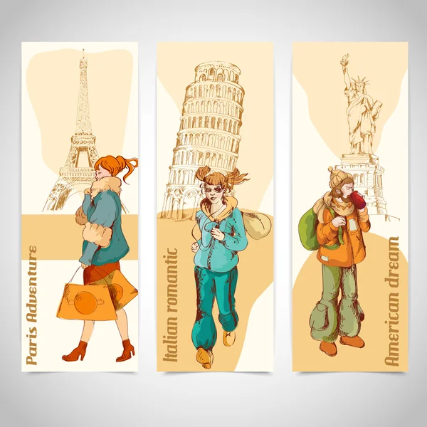 Urban people vertical banners sketch colored — Stock Vector