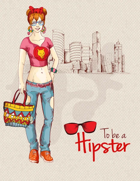 Hipster flicka staden — Stock vektor