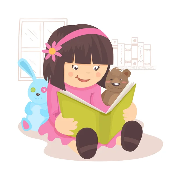 Chica leyendo libro — Vector de stock