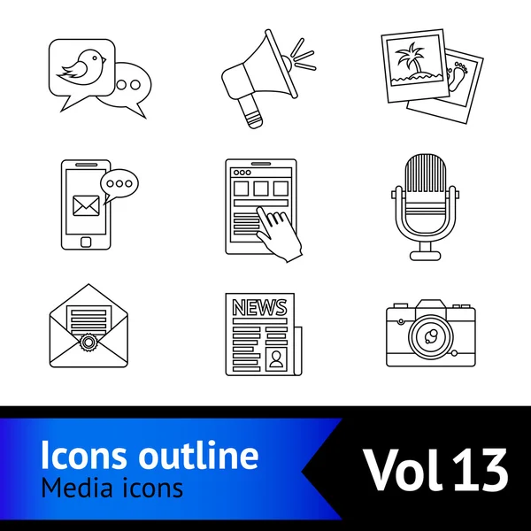 Media icons outline — Stock Vector