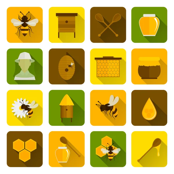 Abeja miel iconos plana — Vector de stock