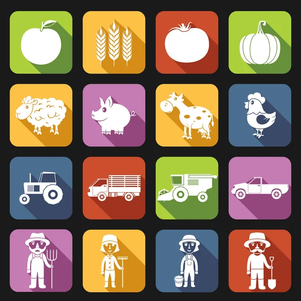 Farm Icons Set Flat — Stock Vector