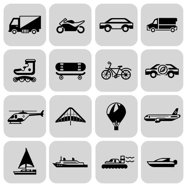 Conjunto de iconos de transporte negro — Vector de stock