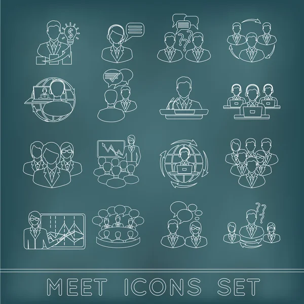 Toplantı anahat Icons set — Stok Vektör