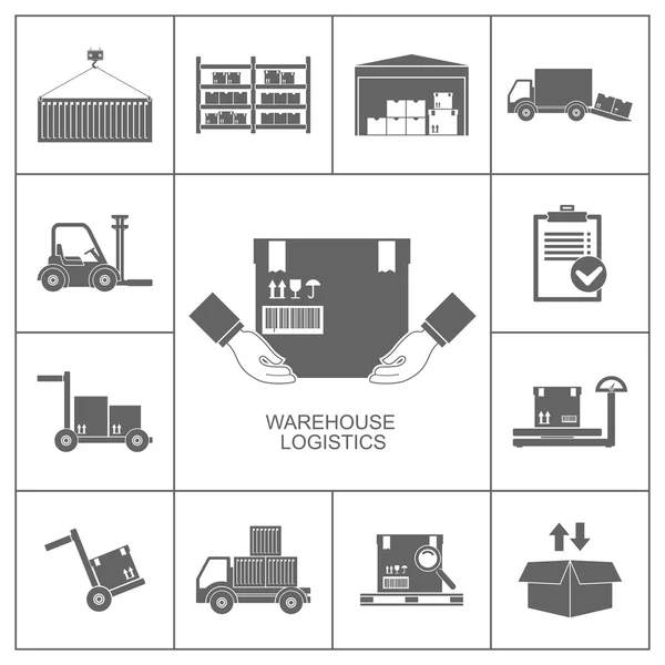 Magazijn pictogrammen zwart — Stockvector