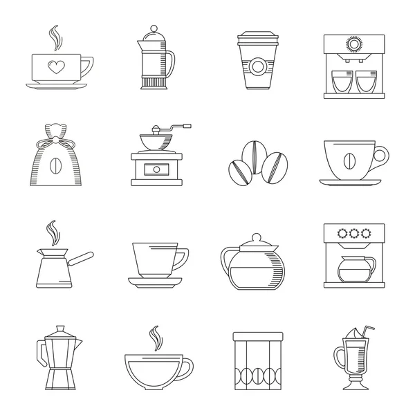 Esquema de iconos de café — Vector de stock