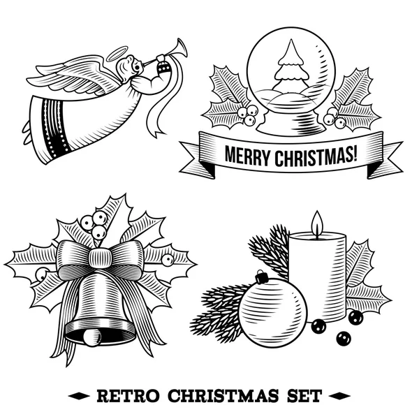 Ícones de Natal conjunto preto e branco — Vetor de Stock