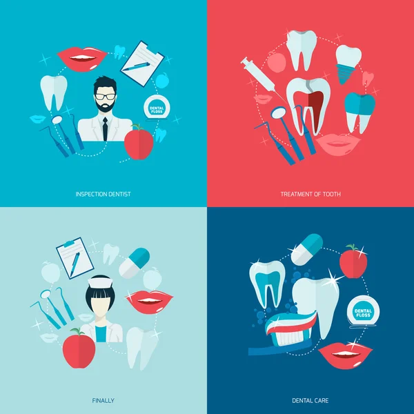 Denti icone piatte — Vettoriale Stock