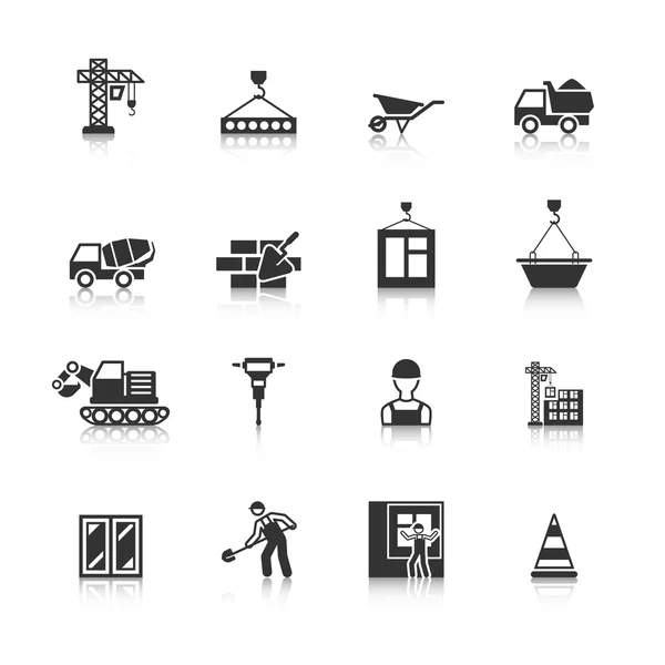 Bouw zwarte Icons Set — Stockvector