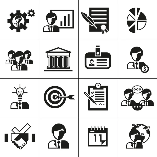 Iconos de gestión empresarial negro — Vector de stock