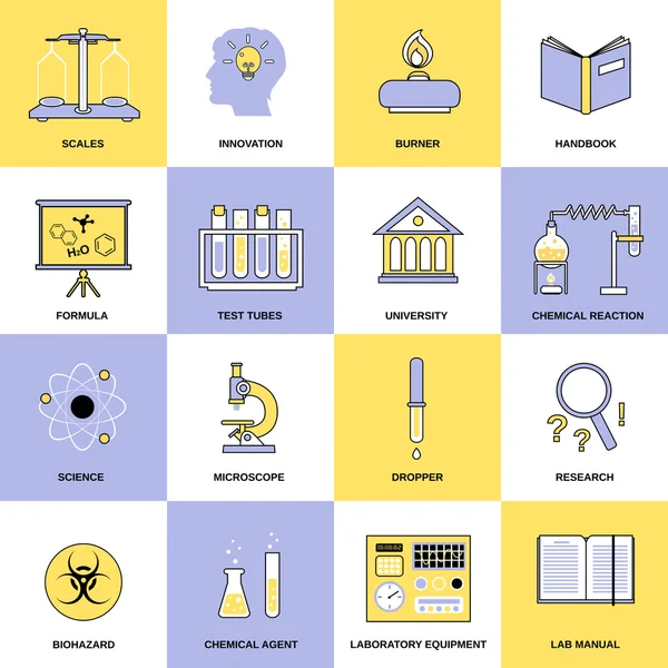 Iconos de línea plana de química — Archivo Imágenes Vectoriales