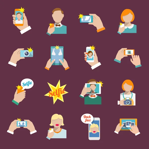 Selfie icons flat — Stock Vector