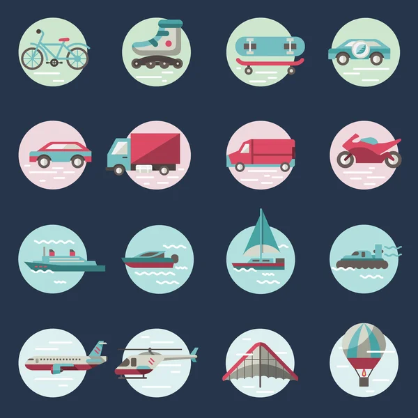 Conjunto redondo de iconos de transporte — Vector de stock